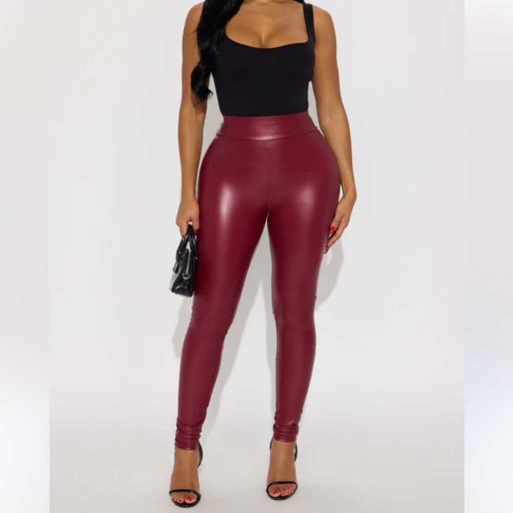 NWT Ginasy Red Faux Leather Leggings for Women High Waisted Sz 4x Women - Picture 4 of 5